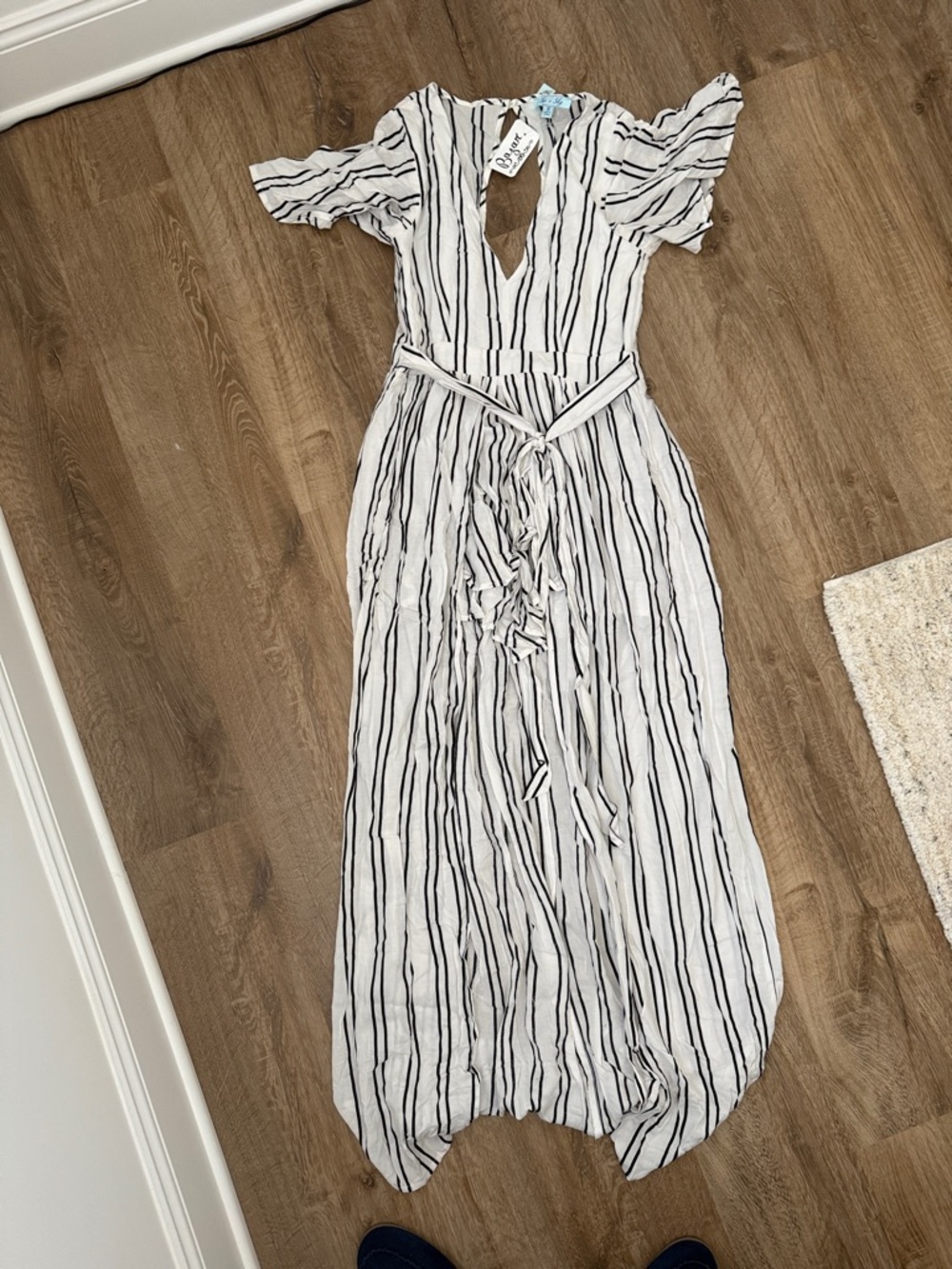 She & Sky Boutique Striped White and Black Romper with Skirt